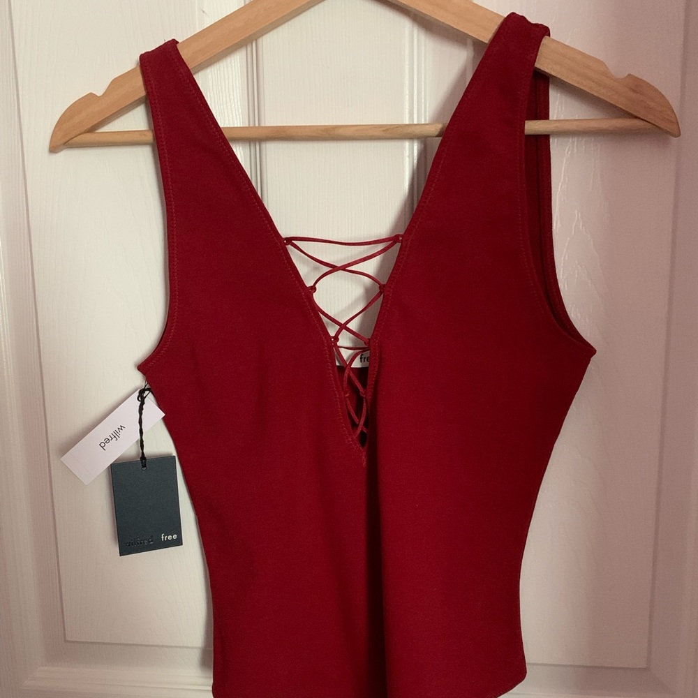 Lush Crimson Lace-Up Bodysuit